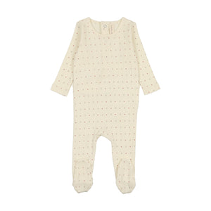 Linear printed footie - cream/red dot