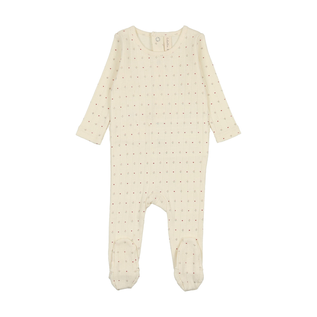 Linear printed footie - cream/red dot