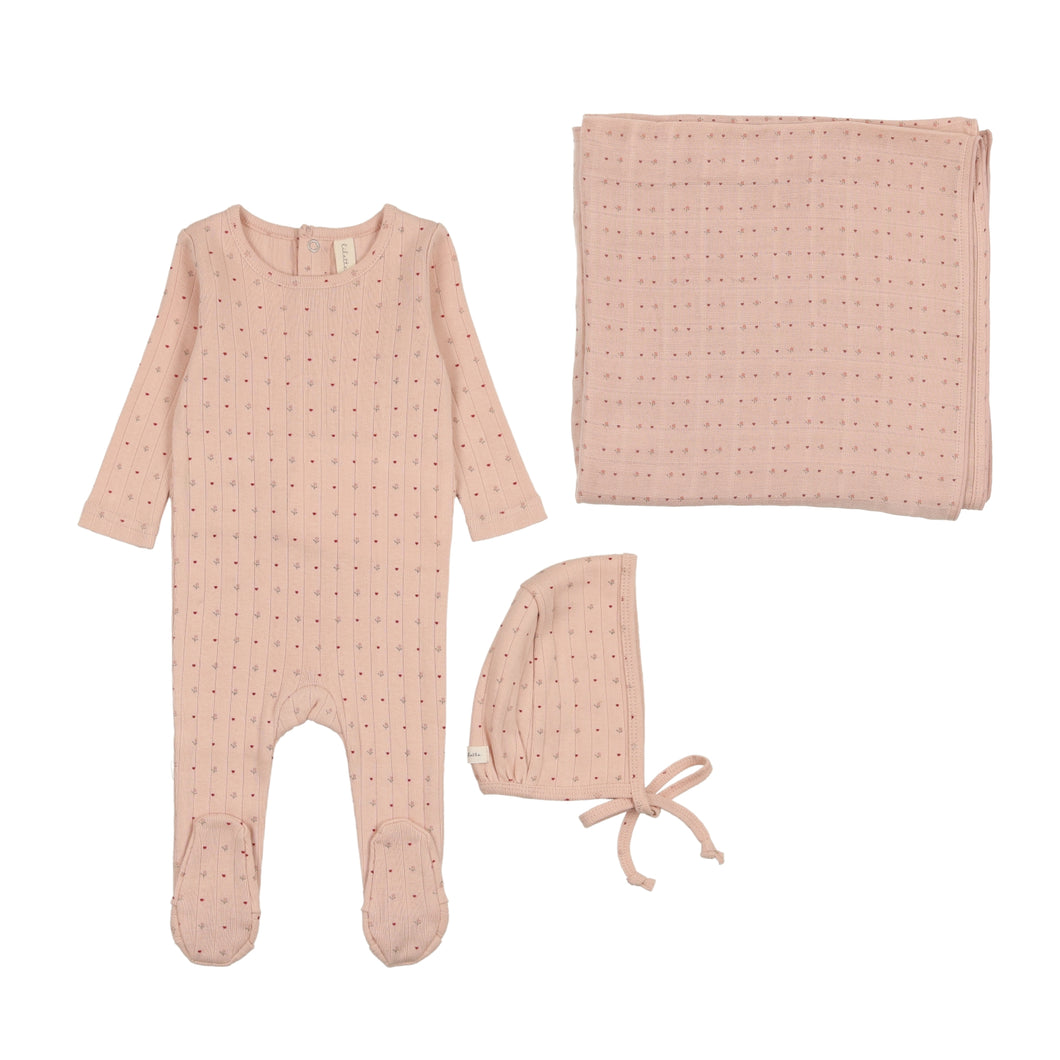 Linear printed layette set - Shell pink