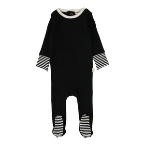 Striped cuff footie - Black/cream