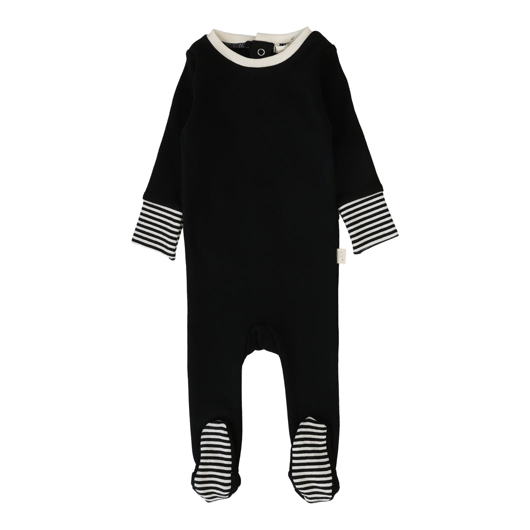 Striped cuff footie - Black/cream