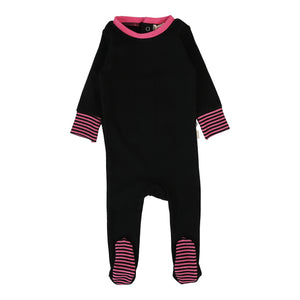 Striped cuff footie - Black/hot pink