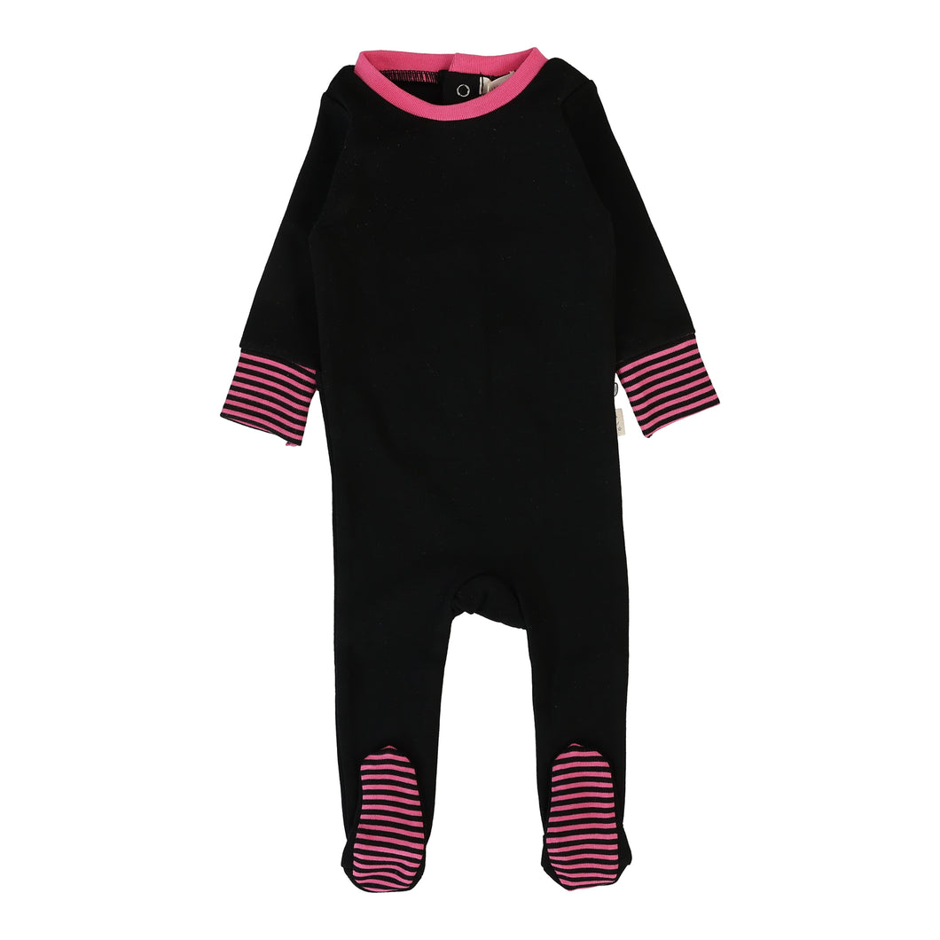 Striped cuff footie - Black/hot pink