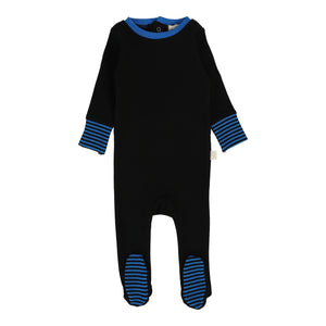 Striped cuff footie - Black/royal blue