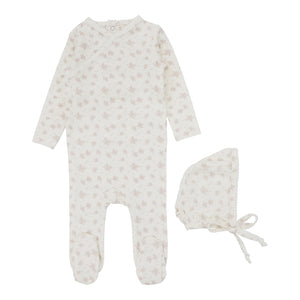 Floral cluster layette set - vanilla/mauve
