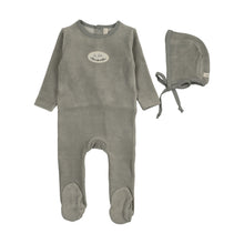 Load image into Gallery viewer, Velour patch footie set - Light blue
