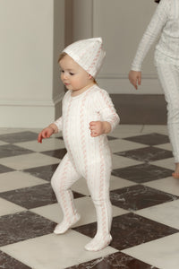 Linear nostalgia footie and beanie - chalk white girls