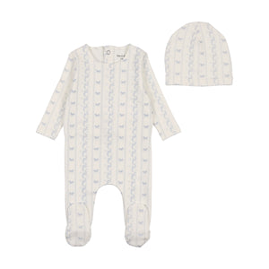 Linear nostalgia footie and beanie - chalk white boys