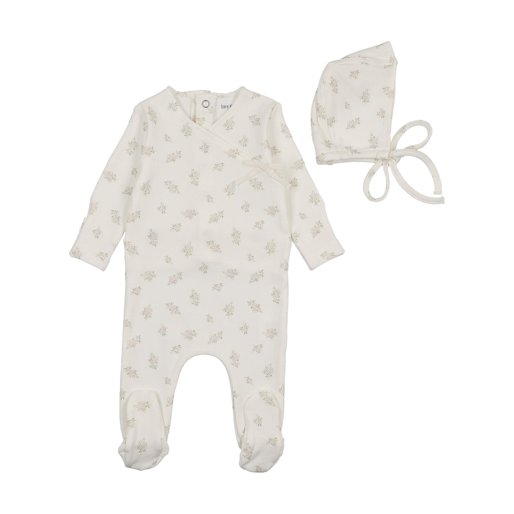 Little bundles footie and bonnet - Ivory girls