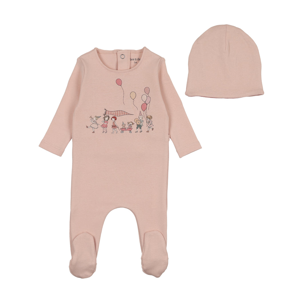 Little tot parade footie and bonnet - Coral pink