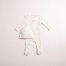 Load image into Gallery viewer, Wings pointelle footie and beanie - Chalk white girls
