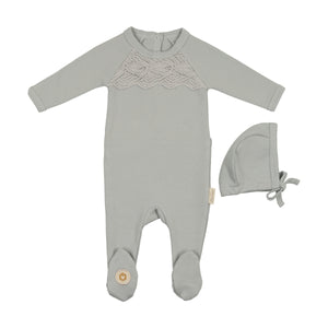 Look of lace footie and bonnet - pearl blue