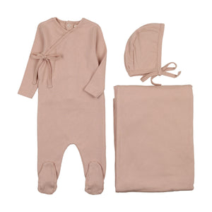 Pointelle heart layette set - pale pink