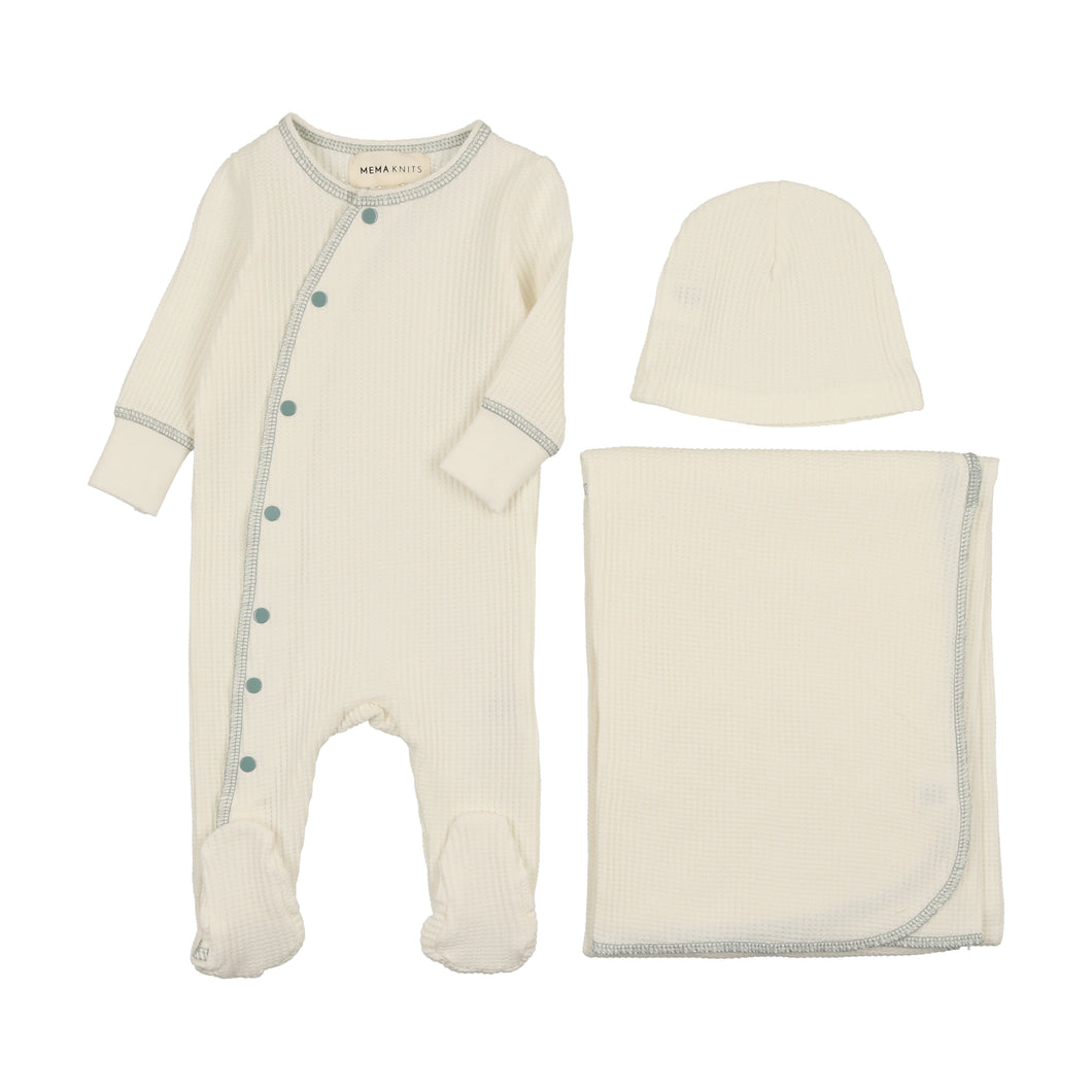Side snap layette set - Powder blue