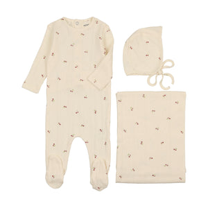 Cherry pointelle layette set - red cherry print