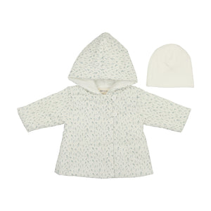 Blue floral quilted jacket and beanie