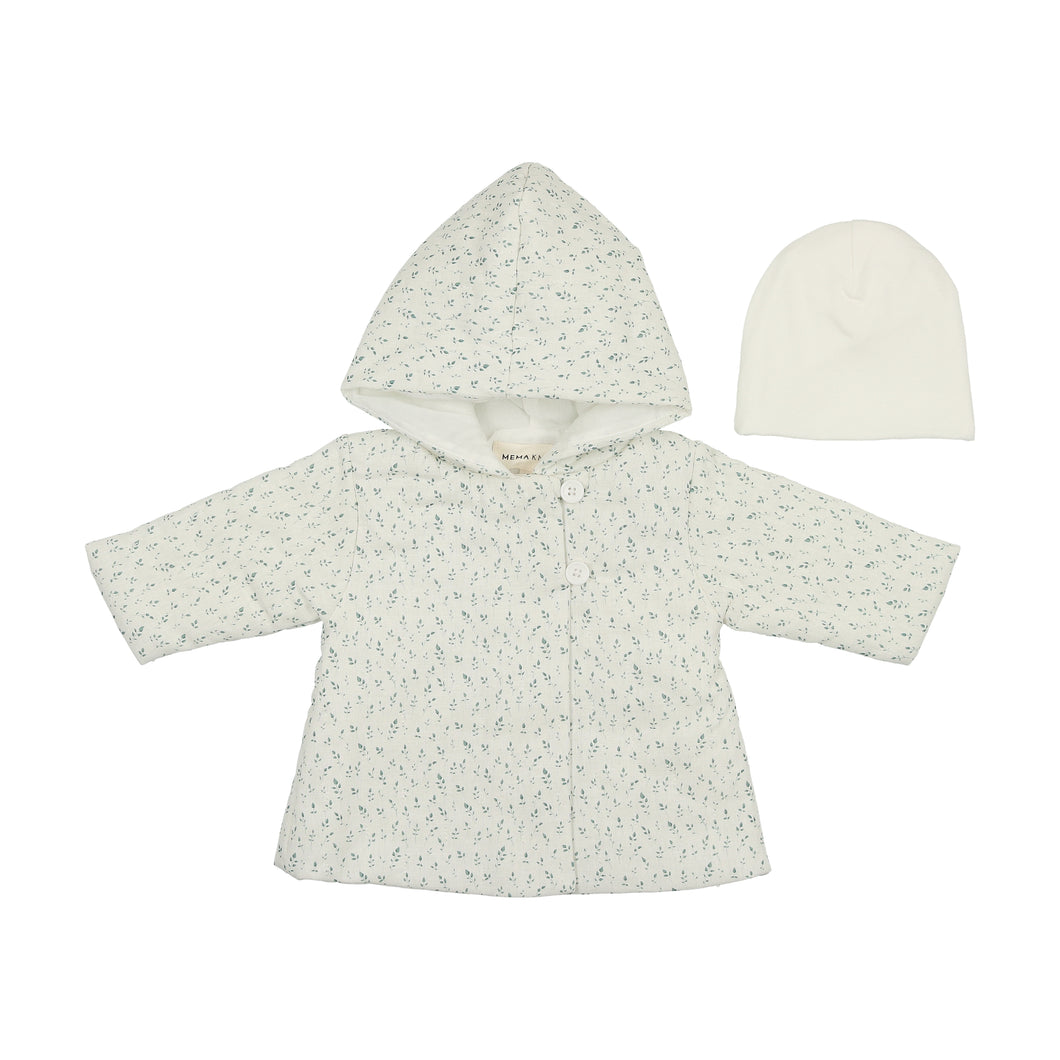 Blue floral quilted jacket and beanie