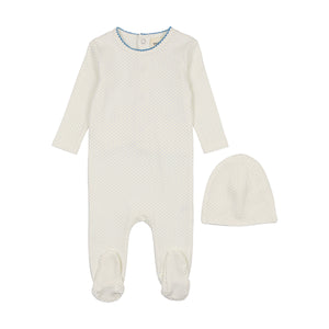 Polka dot footie and beanie - marshmallow/blue