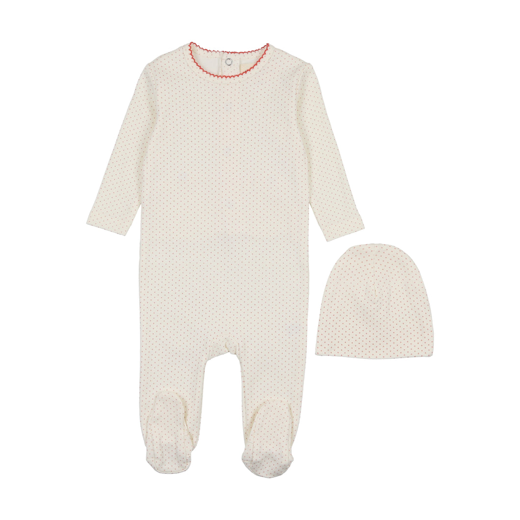 Polka dot footie and beanie - marshmallow/pink