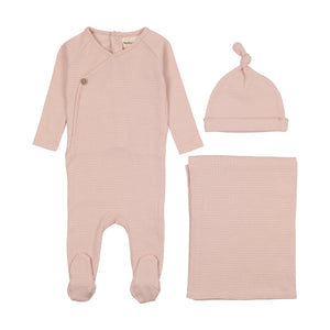 Thin striped layette set - marshmallow/rose