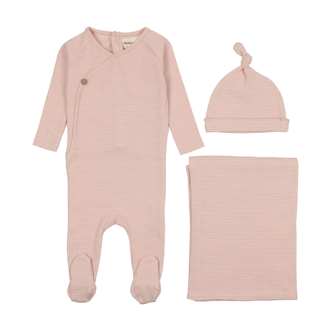 Thin striped layette set - marshmallow/rose