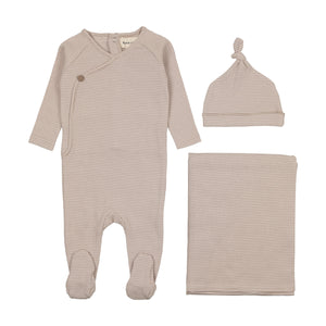 Thin striped layette set - marshmallow/taupe