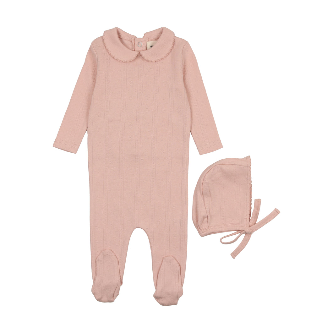 Pointelle footie and hat - rose