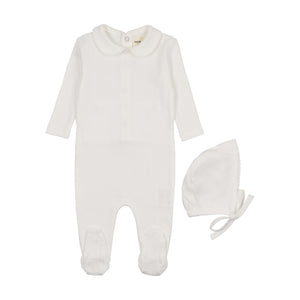 Pointelle footie and hat - winter white