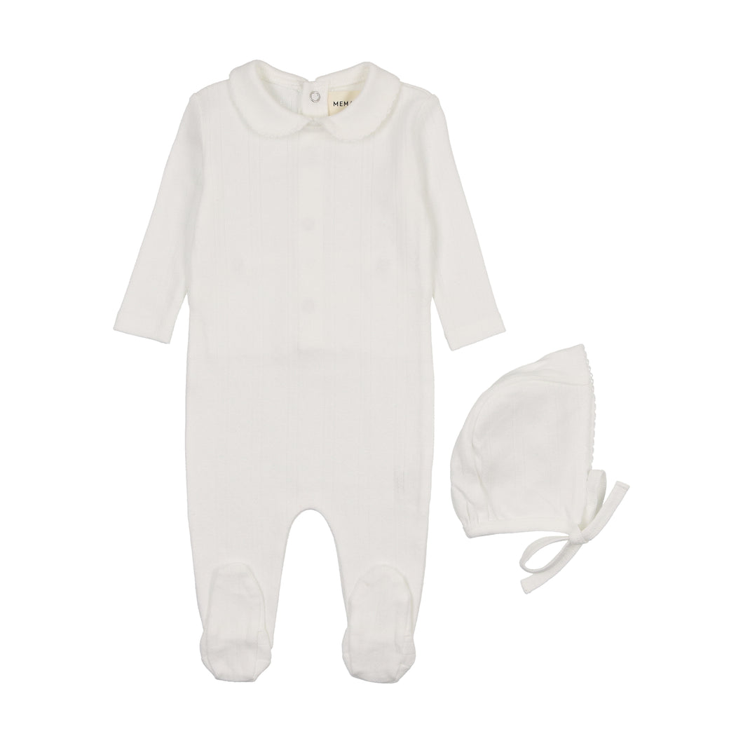 Pointelle footie and hat - winter white