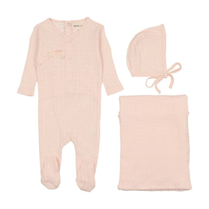 Pointelle heart layette set - peach dust
