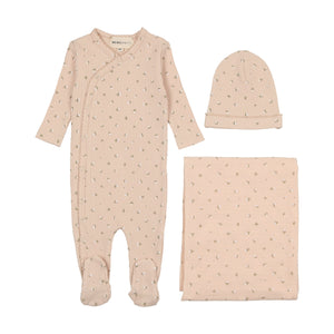 Printed side snap layette set - tulip print
