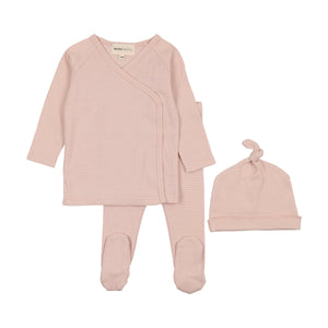 Striped two pc wrap set and beanie - winter white/rose