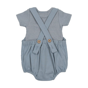 Romper and striped tee - faded denim