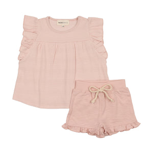 Girls ruffled tee and shorts - winter white/rose