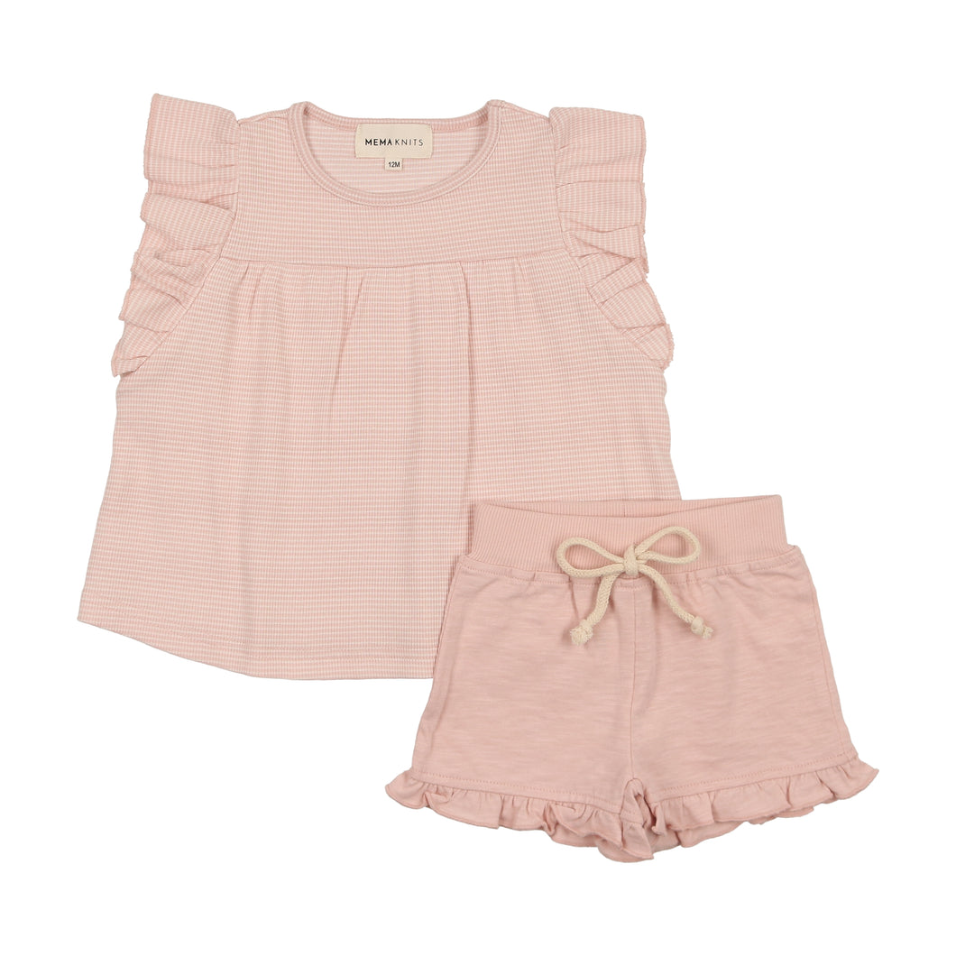 Girls ruffled tee and shorts - winter white/rose