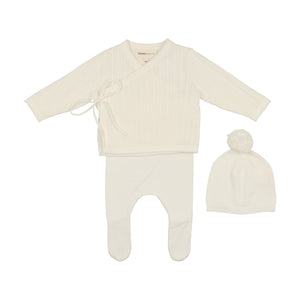 Pointelle 2 pc set and hat - winter white
