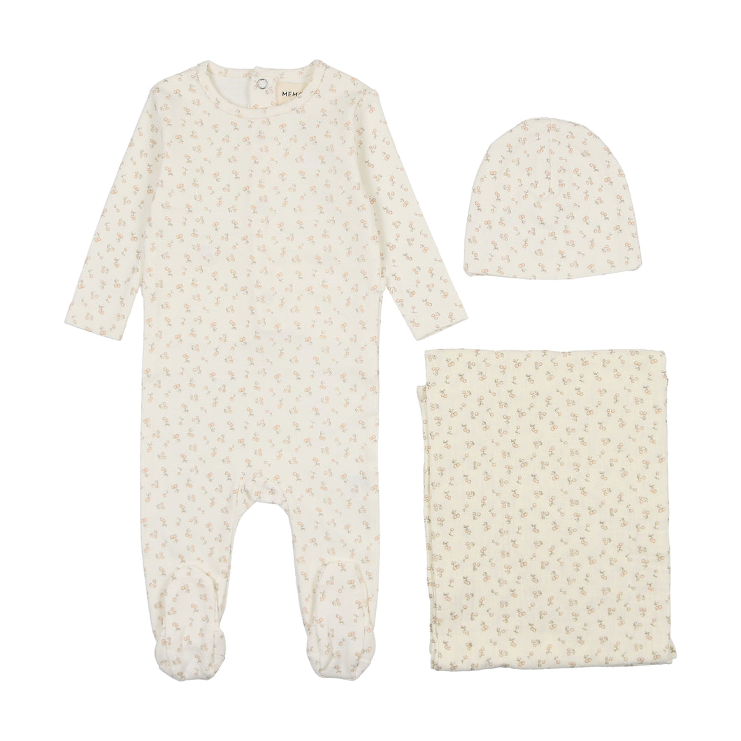 Cherry print layette set - pink cherry print