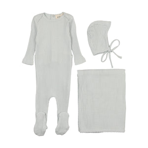 Picot edge textured layette set - blue
