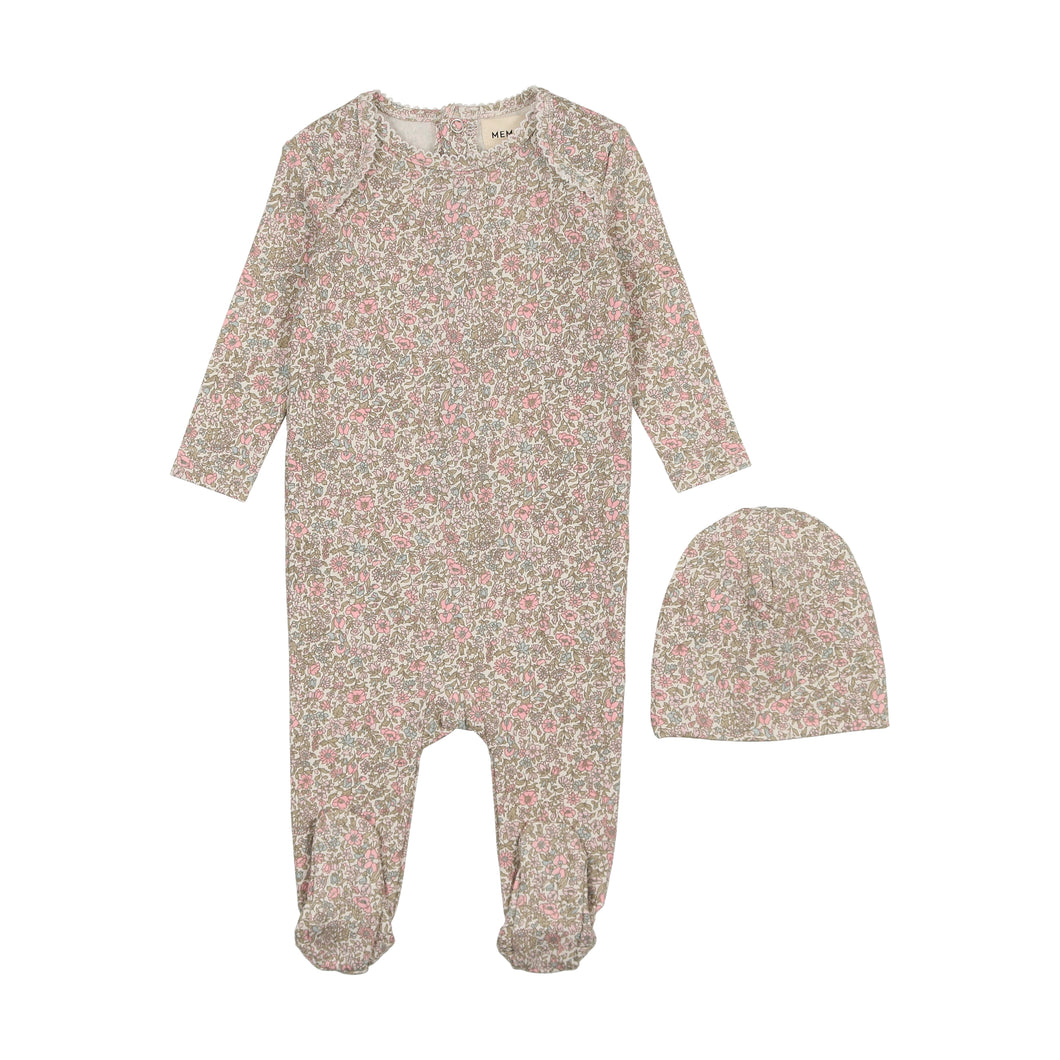 Floral liberty print footie and beanie - floral print