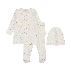Polka dot floral 2 pc set and beanie - floral pink