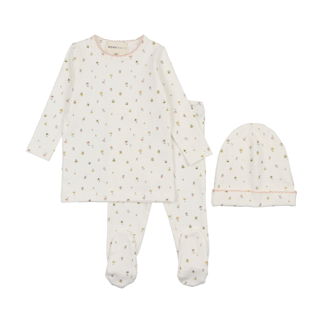 Polka dot floral 2 pc set and beanie - floral pink