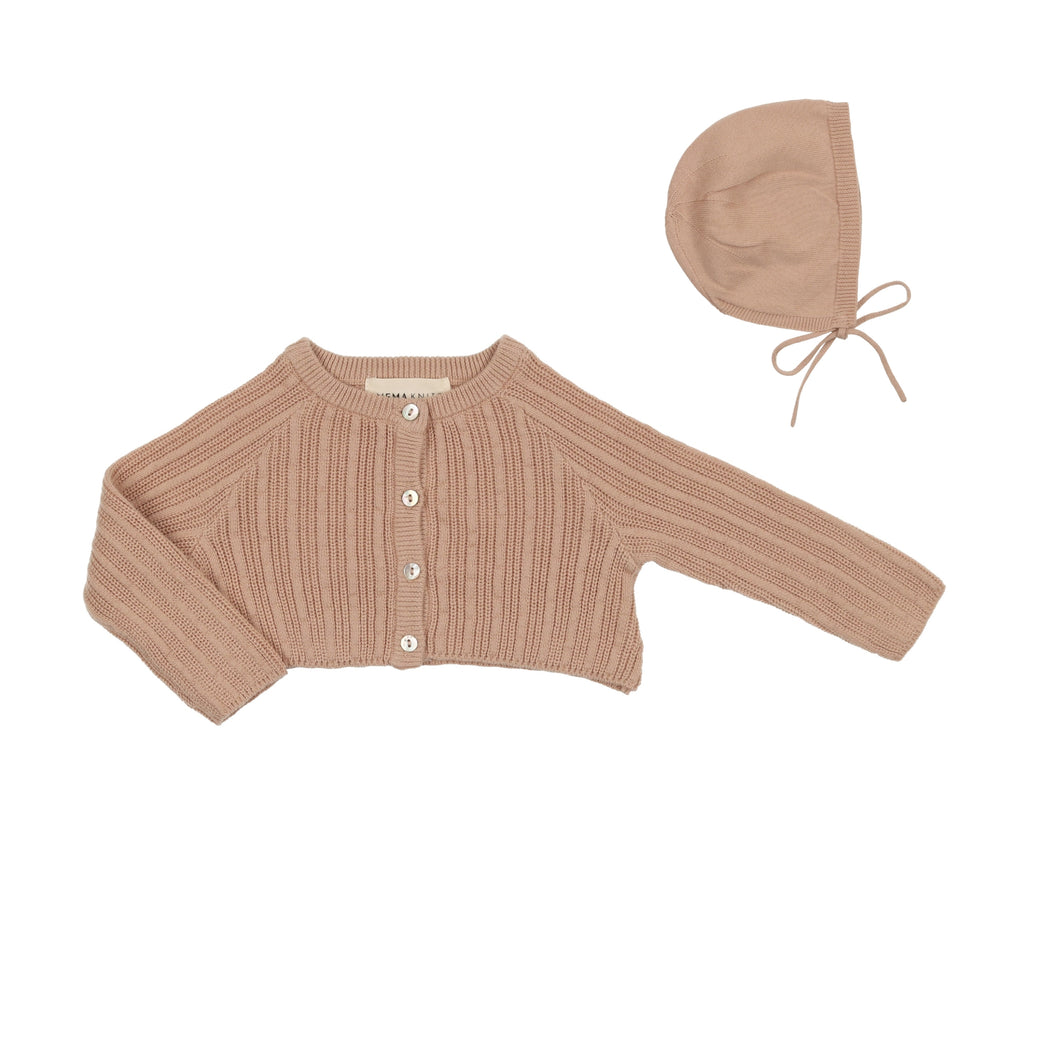 Crop pointelle cardigan and bonnet - Pink