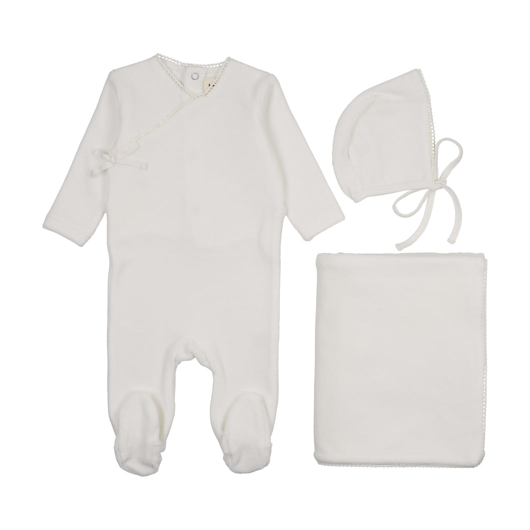 Velour mock wrap layette set - Winter white