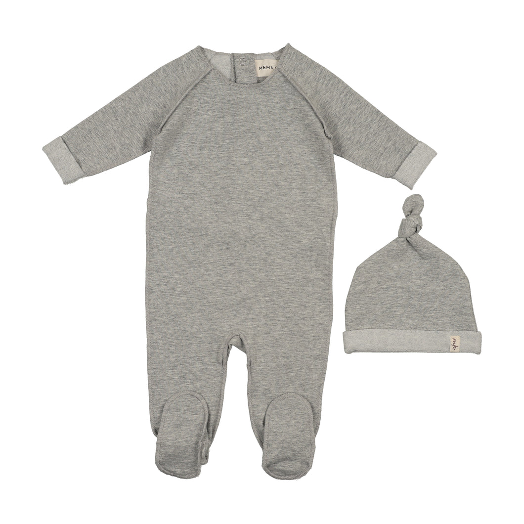 French terry top stitched footie and beanie - Grey melange