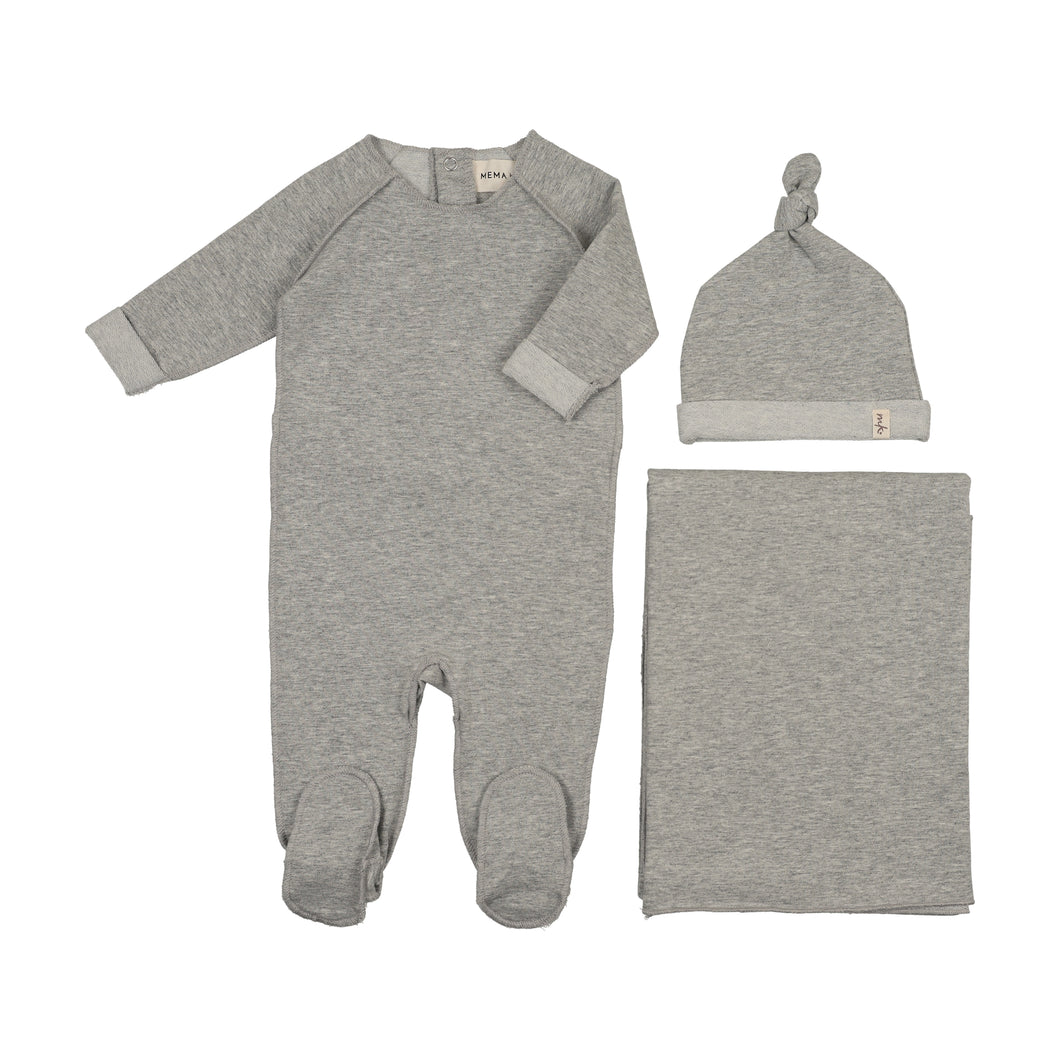 French terry top stitched layette set - Grey melange
