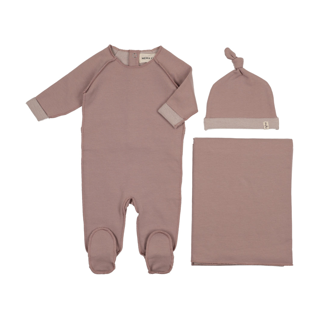 French terry top stitched layette set - Mauve pink melange