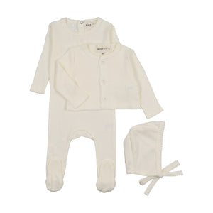 Pointelle footie and cardigan set and bonnet - Ivory