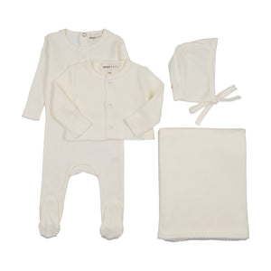 Pointelle footie and cardigan 4 pc layette set - Ivory