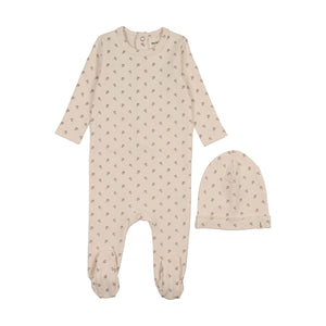 Berry printed footie and beanie - Pink berry print