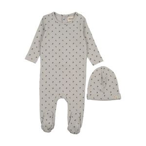 Berry printed footie and beanie - blue berry print